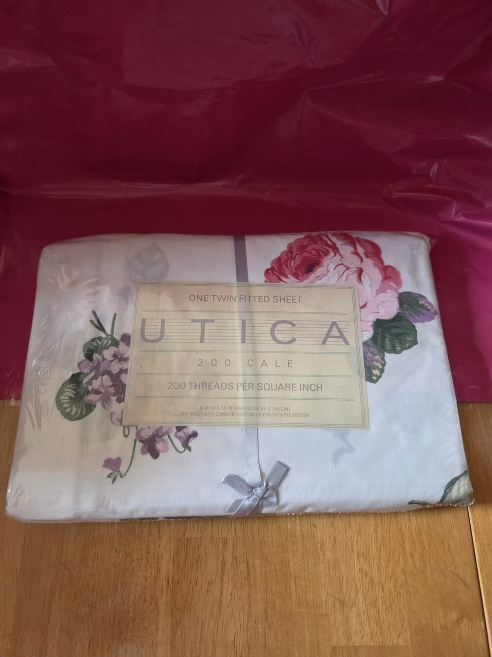 Vtg Utica 200 Cale Cotton Fitted Twin Sheet Floral Pattern